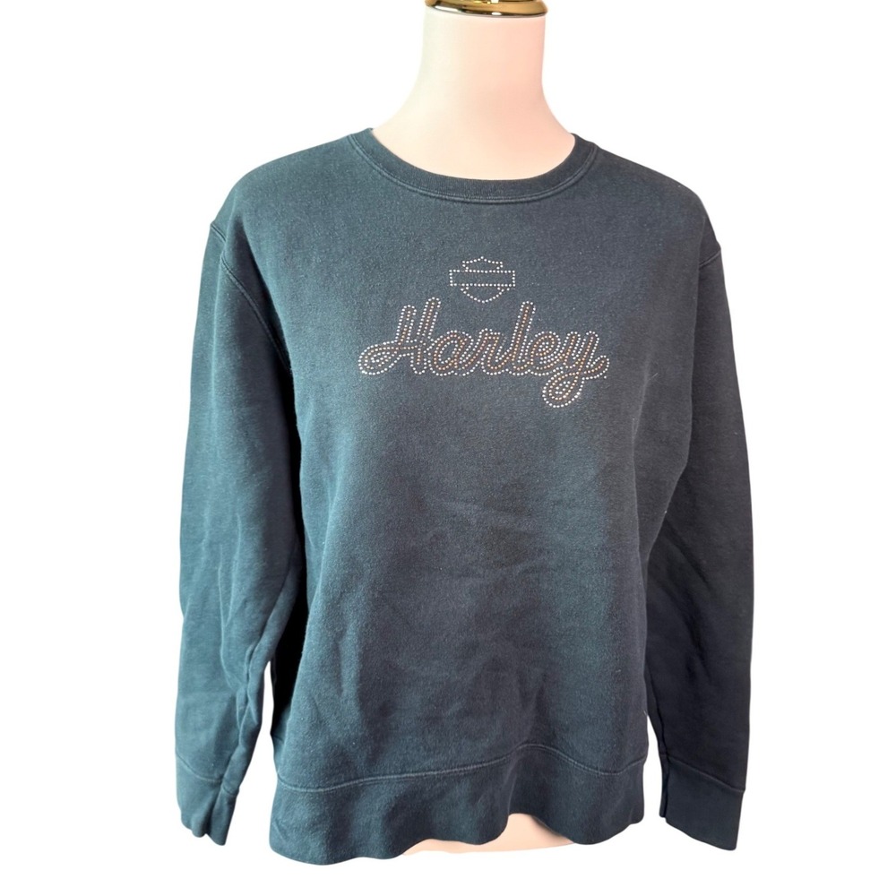 Harley Davidson Womens L Black Rhinestone Crewneck Sweatshirt York PA Y2K Biker